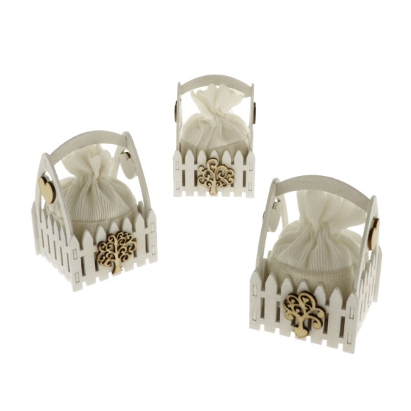 Sacchetto cesto porta confetti con inserto Albero della vita in legno Nascita Battesimo h 11 cm 6 pz art SC508