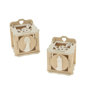 Bomboniera Decorazione Scatola confetti in LEGNO con inserto Sposi coppia Innamorati h 7 cm confezione  6 pz Art SC571