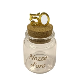 Bomboniera Barattolo vetro confetti inserto numero 50 esimo Matrimonio Anniversario  h 8 cm Conf 6 pezzi pz art 12A022