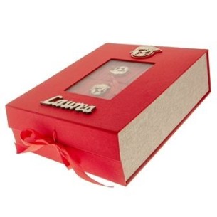 Bomboniera MAXI Box Scatola con 24 scatole confetti in rosso con inserto Mappamondo Tocco Laurea legno 23 x h 30 cm art SC639