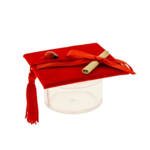 Barattolo vetro con tappo cappello TOCCO laurea Rosso porta confetti con coccinella e pergamena 7 cm confezione 6 pz art SC582