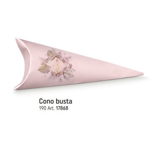 Scatola bomboniera tipo Cono Busta rosa con inserto fiori e scritta LOVE oro h 19 cm set 10 pz art 17868C