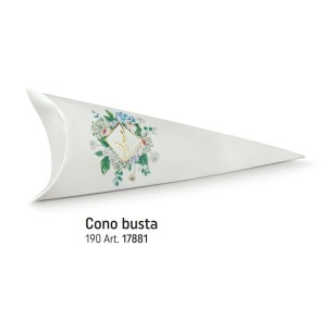 Scatola bomboniera tipo Cono Busta bianco con inserto fiori e scritta LOVE oro h 19 cm set 10 pz art 17881C