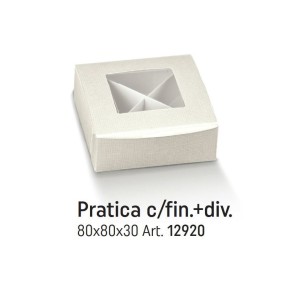 Scatola Confetti modello PRATICA Seta Bianco finestra trasparente e separatori 8 x 8 x h 3 cm confezione 10 pz Art 12920