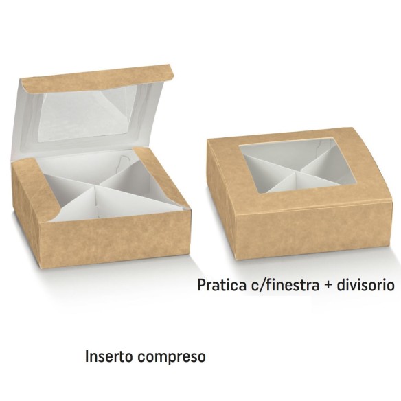 Scatola Confetti modello PRATICA colore AVANA finestra trasparente e separatori 8 x 8 x h 3 cm confezione 10 pz Art 39083