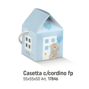Bomboniera Scatola Confetti sagoma Casetta con Orsetto Celeste LITTLE BEAR 5,5 x 5,5 x h 5 Cm Confezione 200 pz art 17846C