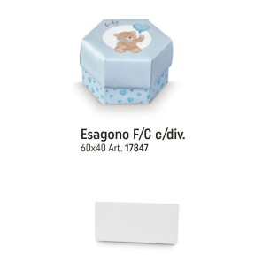 Bomboniera Scatola ESAGONO Confetti Orsetto Celeste LITTLE BEAR 6 x h 4 Cm set 10 pz art 17847C