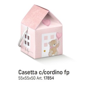 Bomboniera Scatola Confetti sagoma Casetta con Orsetto Rosa LITTLE BEAR 5,5 x 5,5 x h 5 Cm Confezione 200 pz art 17854C
