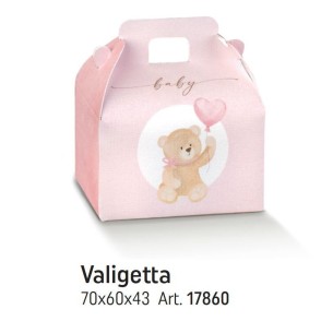Bomboniera Scatola Confetti sagoma Valigetta con Orsetto Rosa LITTLE BEAR 7 x 6 x h 4,3 Cm Confezione 200 pz art 17860C