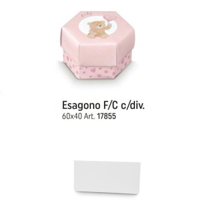 Bomboniera Scatola ESAGONO Confetti Orsetto Rosa LITTLE BEAR 6 x h 4 Cm set 10 pz art 17855C