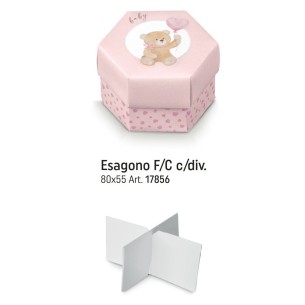 Bomboniera Scatola ESAGONO Confetti Orsetto Rosa LITTLE BEAR 8 x h 5,5 Cm set 10 pz art 17856C