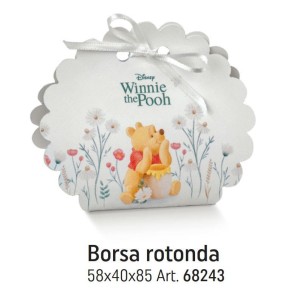 Scatola bomboniera tipo Borsa Tonda bianco con inserto WINNIE THE POOH 5,8 x 4 x h 8,5 cm set 10 pz art 68243C