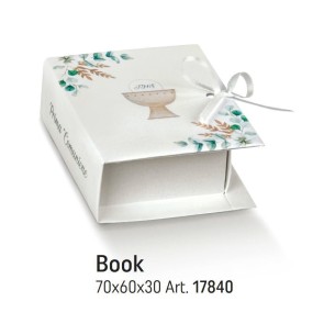 Scatola bomboniera tipo LIBRO BOOK bianca con inserto Calice COMUNIONE 7 x 6 x h 3 cm set 10 pz art 17840C