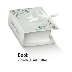 Scatola bomboniera tipo LIBRO BOOK bianca con inserto COLOMBA BIANCA 7 x 6 x h 3 cm set 10 pz art 17861C