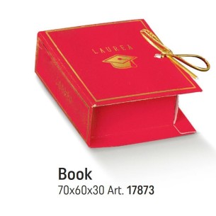 Scatola bomboniera tipo Libro BOOK Lino ROSSO con inserto Cappello Tocco LAUREA 7 x 6 x h 3 cm set 10 pz art 17873C