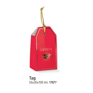 Scatola bomboniera tipo Sacchetto TAG Lino ROSSO con inserto Cappello Tocco LAUREA 5,5 x 3,5 x h 10 cm set 10 pz art 17877C