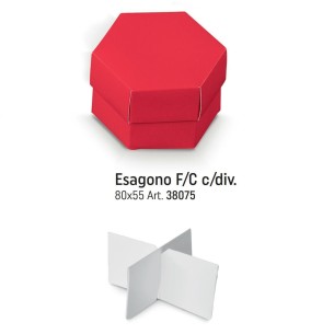 Scatola bomboniera confetti tipo Esagono Lino Rosso con divisori 8 x h 5,5 cm set 10 pz art 38075C
