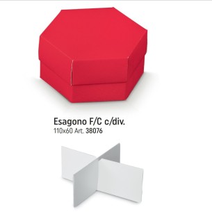 Scatola bomboniera confetti tipo Esagono Lino Rosso con divisori 11 x h 6 cm set 10 pz art 38076C
