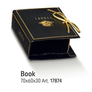 Scatola bomboniera tipo Libro BOOK Seta NERO con inserto Cappello Tocco LAUREA 7 x 6 x h 3 cm set 10 pz art 17874C