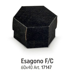 Scatola bomboniera confetti tipo Esagono Seta Nero con divisori 6 x h 4 cm set 10 pz art 17147C