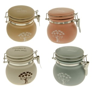 Barattolo ermetico in porcellana vari Colori modello Albero della Vita h 10 cm set 4 pz Art 02A063