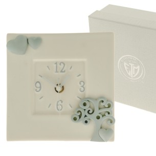 Bomboniera Orologio in porcellana bianca e AVION con Albero della VITA con scatola 16 x h 16 cm  Art 02A091
