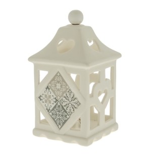 Bomboniera Lanterna Casetta a led in porcellana Bianca con MAIOLICA h 15 cm art 02A132